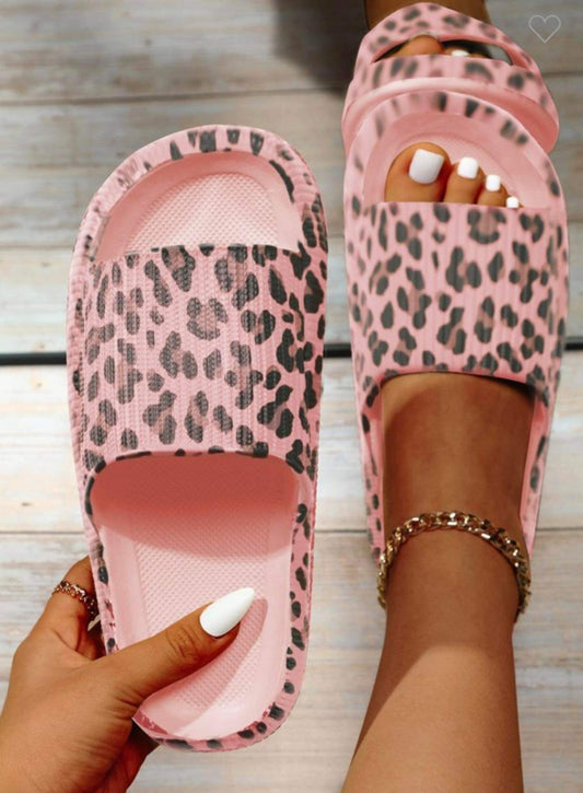 Pink Leopard Print Slippers