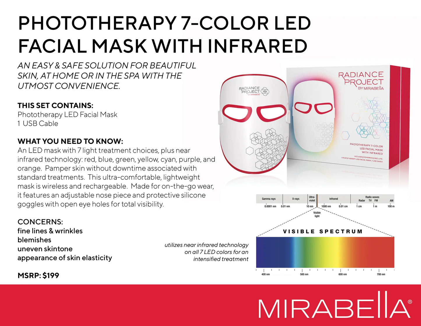 Mirabella Phototherapy 7-Color LED Facial Mask with Infrared